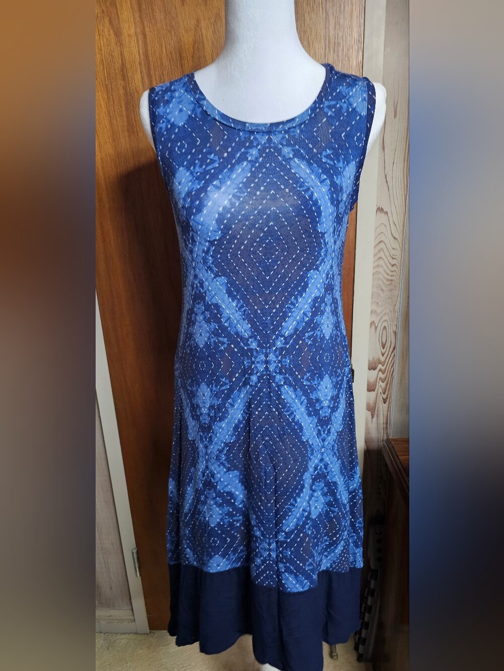 Style & Co. Blue Patterned Sleeveless Midi Hi Lo Dress Petite Small Boho Flowy